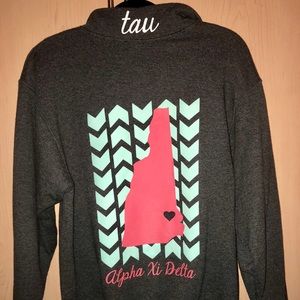 Alpha Xi Delta zip up crew neck sweatshirt